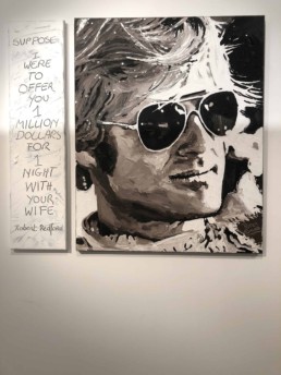Robert Redford portrait painting by Peter Engels At the exhibition in Never Give Up art gallery, Knokke, Belgium