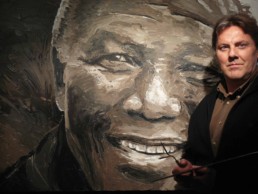 Nelson Mandela portrait painting by Peter Engels