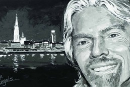 Richard Branson live portrait painting by Peter Engels