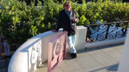 Peter Engels and his Brigitte Bardot sculpture at the exhibition in Cannes, France
