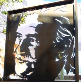 The Roger Vergé sculpture by Peter Engels found its permanent place in Mougins, France at Vergé's restaurant L'Amandier.
