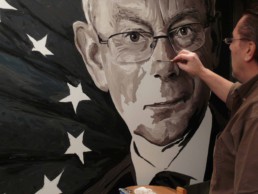 Peter Engels working on the Herman Van Rompuy portrait painting