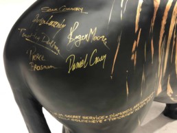 James Bond donkey by Peter Engels. Signed with the 6 James Bond actors signatures. Donkey Parade, art for charity