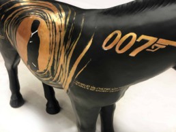 James Bond donkey by Peter Engels. 007 movie titles all around the donkey’s belly.
