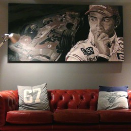 Lewis Hamilton portrait painting by Peter Engels in Cannes, France