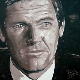 Roger Moore portrait painting by Peter Engels