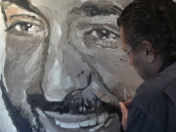 Peter Engels working on the Sheikh Khalifa portrait painting