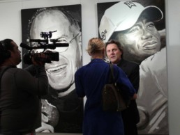 Press interview in front of the Tiger Woods portrait painting, Art Basel Miami