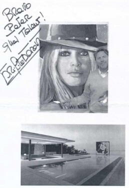 Brigitte Bardot comments that she loves the art by Peter Engels