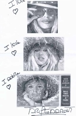Brigitte Bardot comments that she loves the art by Peter Engels (authentic and genuine)