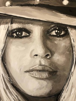 Detail van het Portretschilderij Brigitte Bardot door kunstchilder Peter Engels