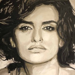 Detail van het Penelope Cruz portretschilderij van Peter Engels