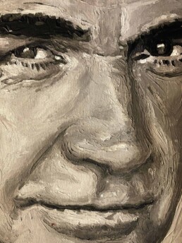 Detail of Sean Connery with martini portrait painting by Peter Engels