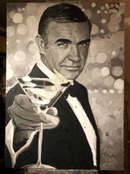 Sean Connery with martini portrait painting by Peter Engels