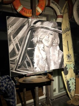 Brigitte Bardot sitting in car-painting by Peter Engels