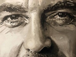 Detail from the the George Clooney portrait painting by Peter Engels