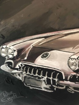 Detail from the Corvette in the George Clooney portrait painting by Peter Engels