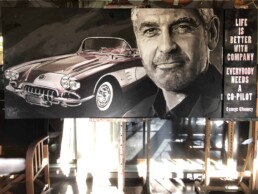 George Clooney with Corvette portrait painting by Peter Engels