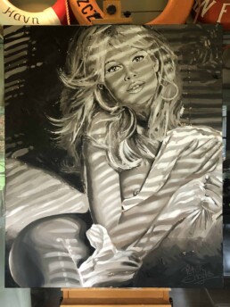 Brigitte Bardot between the sheets portrait painting by Peter Engels