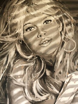 Detail of the Brigitte Bardot between the sheets portrait painting by Peter Engels