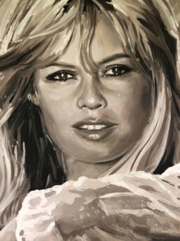 Detail from Brigitte Bardot undressing portrait painting by Peter Engels