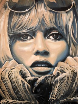 Brigitte Bardot with woolly gloves portrait painting by Peter Engels