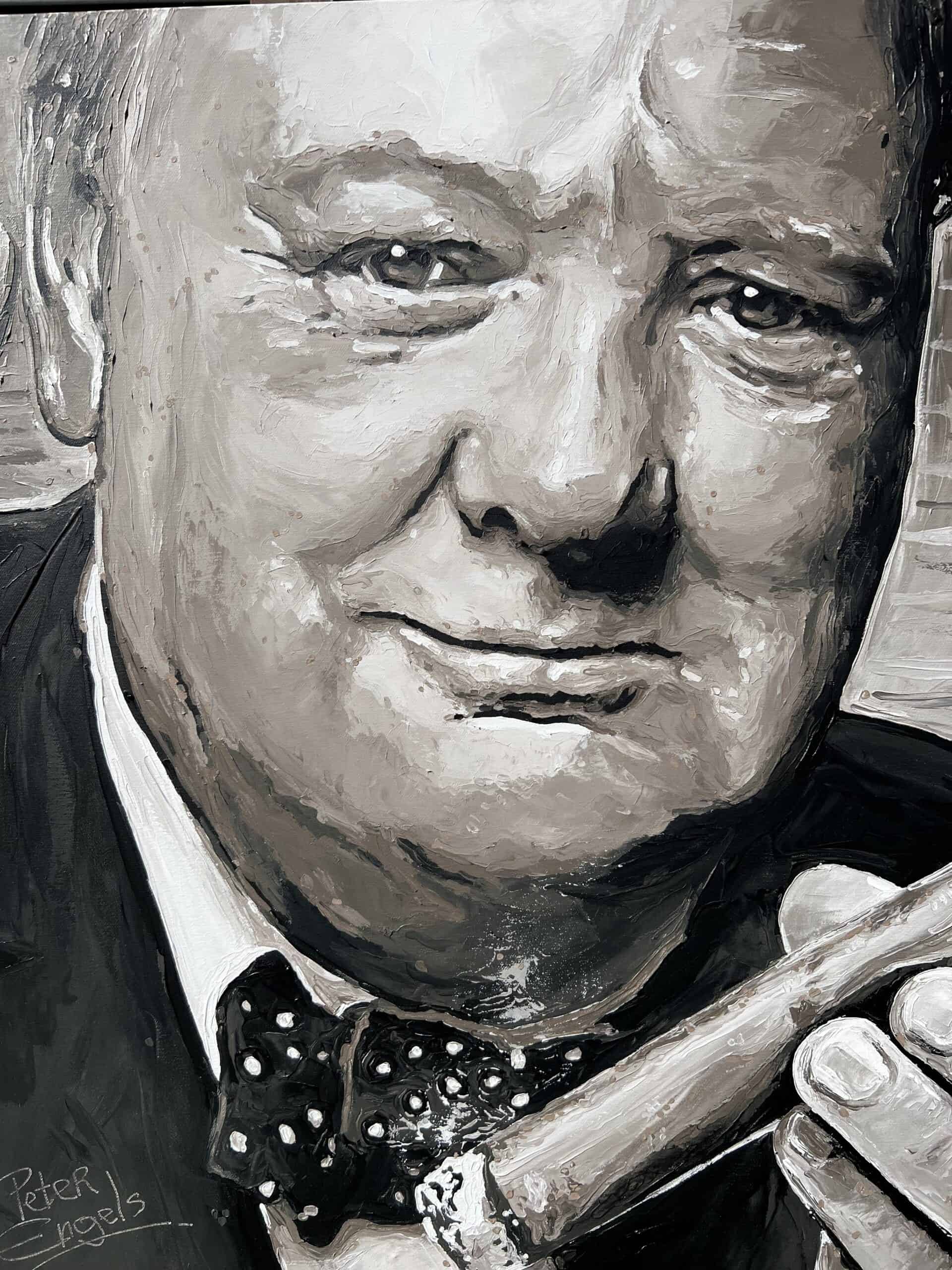 Winston Churchill V-sign cigar portrait painting by artist Peter Engels