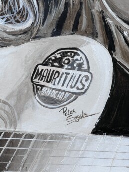 Brigitte Bardot playing guitar in windy Mauritius-Art by Peter Engels