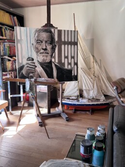 The Alec Guinness portrait painting in Peter Engels' atelier